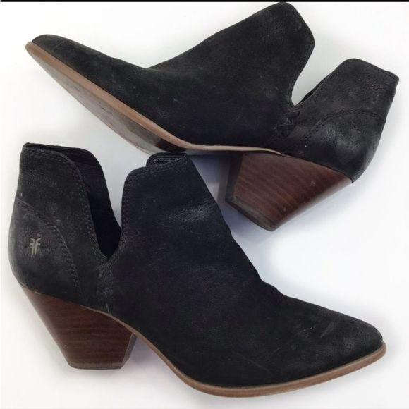 Frye Shoes - Frye boots Reina cut out 9 black leather heel shoes western Nubuck ankle bootie